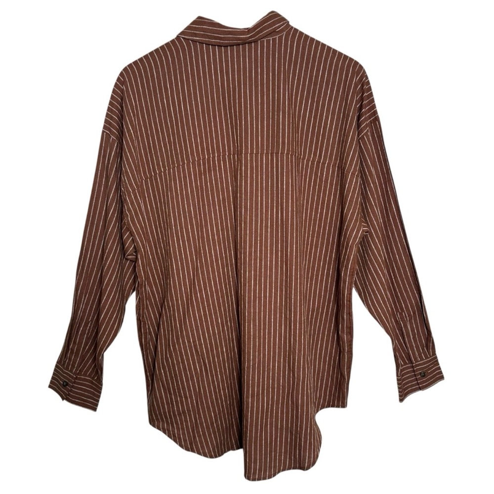 CALIA Womens Medium Brown Button Down Shirt Long Sleeve Linen Rayon Tunic Beach - Picture 4 of 14